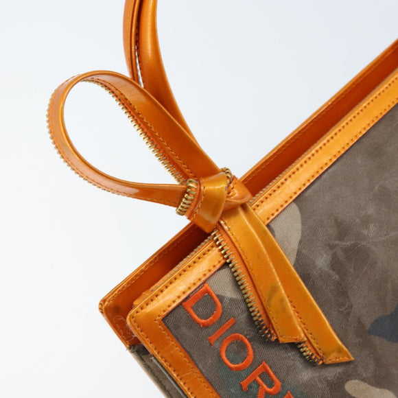 Christian Dior Hand Bag Canvas Green Gold Auth 170666V