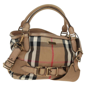 BURBERRY Nova Check Hand Bag Canvas 2way Beige Gold Auth 170676V