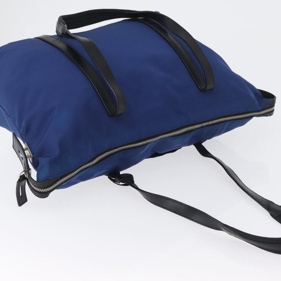 PRADA Tote Bag Nylon Blue Silver Auth 170684