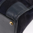 GUCCI Sherry Line Hand Bag Suede Leather Navy Gold Auth 170687-13