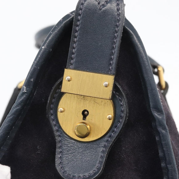 GUCCI Sherry Line Hand Bag Suede Leather Navy Gold Auth 170687