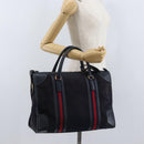 GUCCI Sherry Line Hand Bag Suede Leather Navy Gold Auth 170687-22