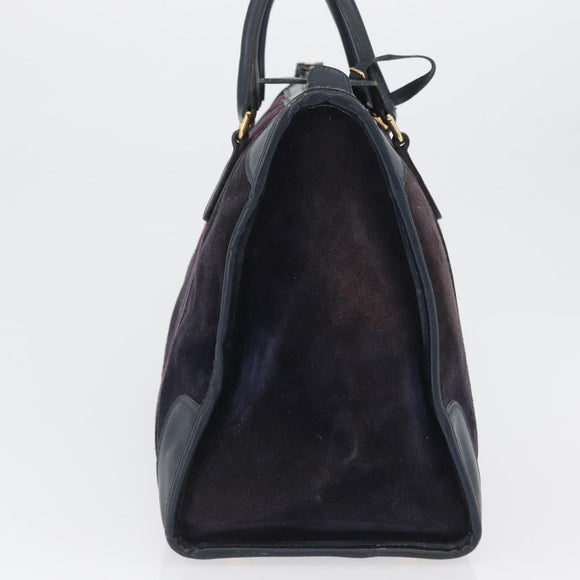 GUCCI Sherry Line Hand Bag Suede Leather Navy Gold Auth 170687