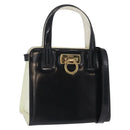 Salvatore Ferragamo Gancini Hand Bag Patent leather 2way Black Gold Auth 170695-1