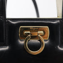 Salvatore Ferragamo Gancini Hand Bag Patent leather 2way Black Gold Auth 170695-16