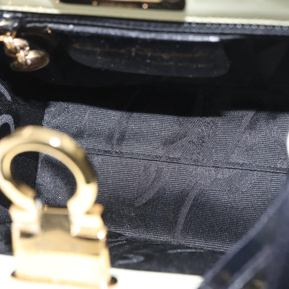 Salvatore Ferragamo Gancini Hand Bag Patent leather 2way Black Gold Auth 170695