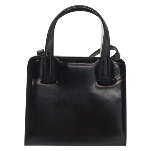 Salvatore Ferragamo Gancini Hand Bag Patent leather 2way Black Gold Auth 170695