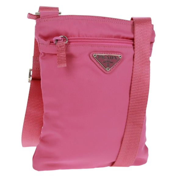 PRADA Shoulder Bag Nylon Pink Silver Auth 170698V