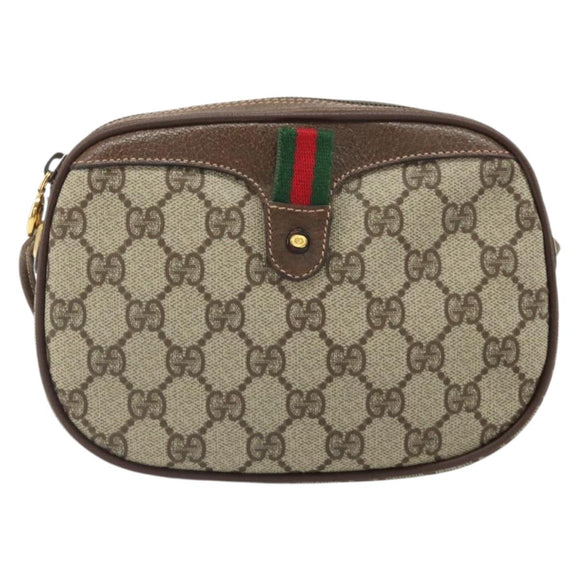GUCCI GG Supreme Web Sherry Line Bag PVC Beige Gold 007 58 6112 Auth 170700