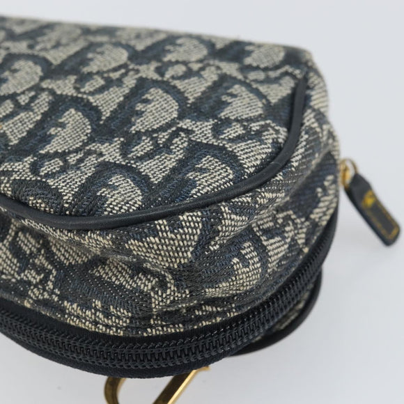 Christian Dior Trotter Canvas Saddle Pouch Navy Gold Auth 170701