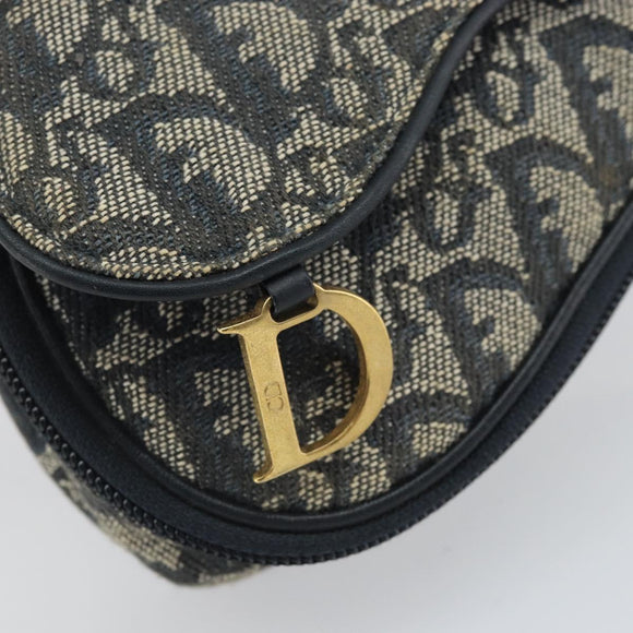 Christian Dior Trotter Canvas Saddle Pouch Navy Gold Auth 170701