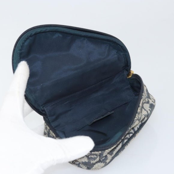 Christian Dior Trotter Canvas Saddle Pouch Navy Gold Auth 170701