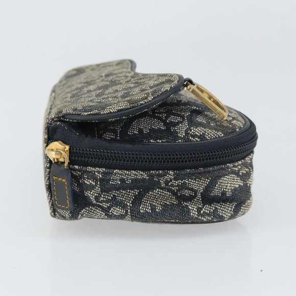 Christian Dior Trotter Canvas Saddle Pouch Navy Gold Auth 170701