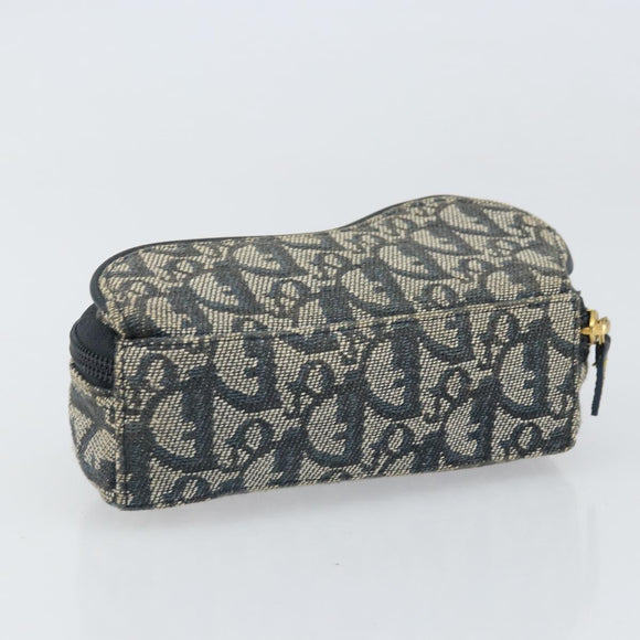 Christian Dior Trotter Canvas Saddle Pouch Navy Gold Auth 170701