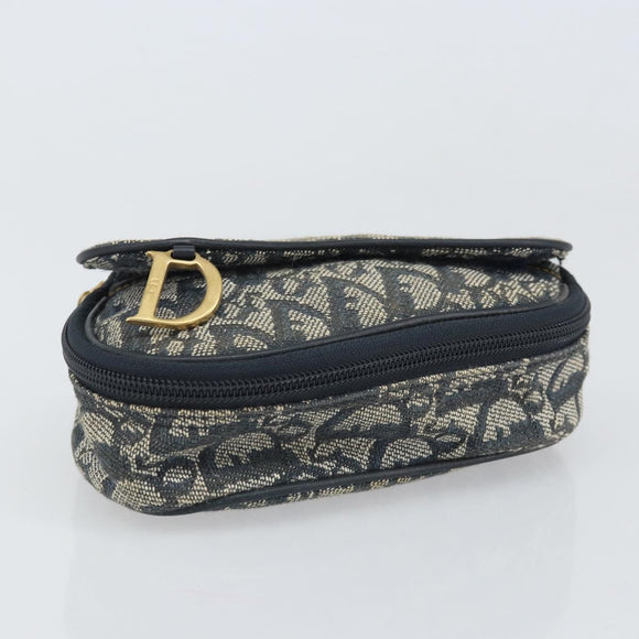 Christian Dior Trotter Canvas Saddle Pouch Navy Gold Auth 170701