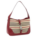 BURBERRY Nova Check Blue Label Shoulder Bag Canvas Beige Silver Auth 170703-1