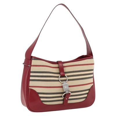 BURBERRY Nova Check Blue Label Shoulder Bag Canvas Beige Silver Auth 170703