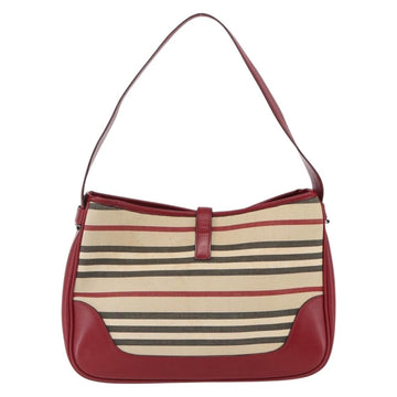 BURBERRY Nova Check Blue Label Shoulder Bag Canvas Beige Silver Auth 170703 - 0