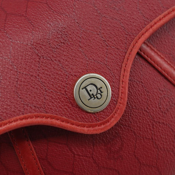 Christian Dior Honeycomb Canvas Shoulder Bag PVC Red Gold Auth 170715