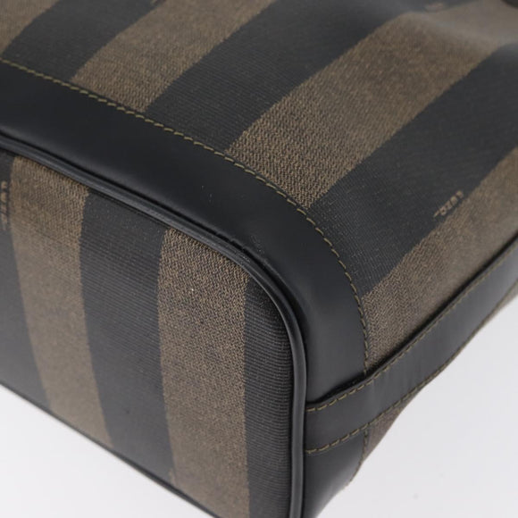 FENDI Pecan Canvas Shoulder Bag PVC Black Brown Auth 170718