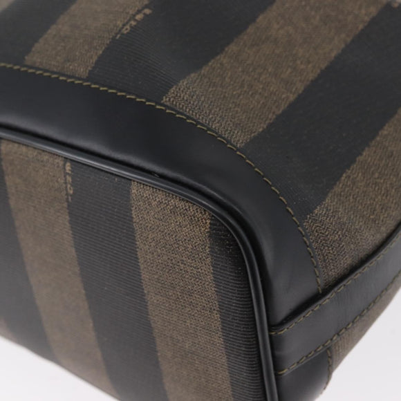 FENDI Pecan Canvas Shoulder Bag PVC Black Brown Auth 170718