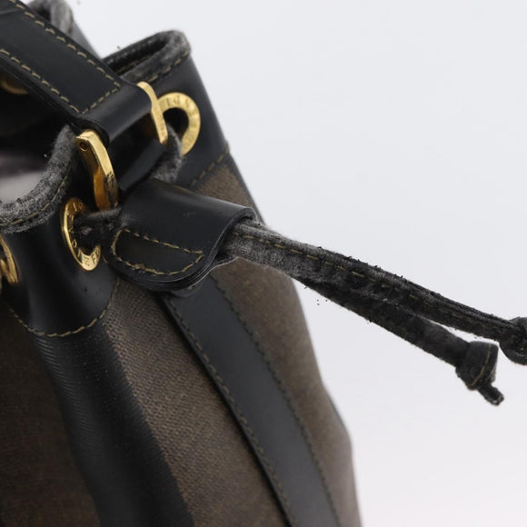 FENDI Pecan Canvas Shoulder Bag PVC Black Brown Auth 170718