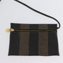 FENDI Pecan Canvas Shoulder Bag PVC Black Brown Auth 170718-20