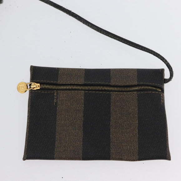 FENDI Pecan Canvas Shoulder Bag PVC Black Brown Auth 170718