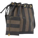 FENDI Pecan Canvas Shoulder Bag PVC Black Brown Auth 170718-1