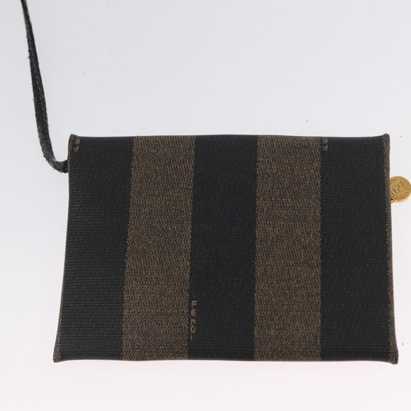 FENDI Pecan Canvas Shoulder Bag PVC Black Brown Auth 170718