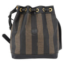 FENDI Pecan Canvas Shoulder Bag PVC Black Brown Auth 170718-13