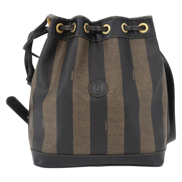 FENDI Pecan Canvas Shoulder Bag PVC Black Brown Auth 170718