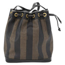 FENDI Pecan Canvas Shoulder Bag PVC Black Brown Auth 170718-2