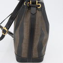 FENDI Pecan Canvas Shoulder Bag PVC Black Brown Auth 170718-3