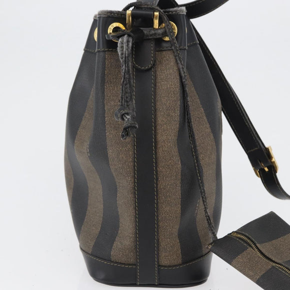 FENDI Pecan Canvas Shoulder Bag PVC Black Brown Auth 170718