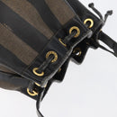 FENDI Pecan Canvas Shoulder Bag PVC Black Brown Auth 170718-6