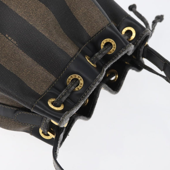 FENDI Pecan Canvas Shoulder Bag PVC Black Brown Auth 170718