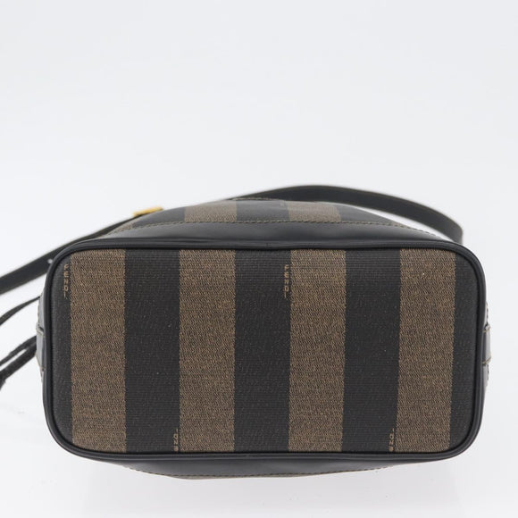 FENDI Pecan Canvas Shoulder Bag PVC Black Brown Auth 170718