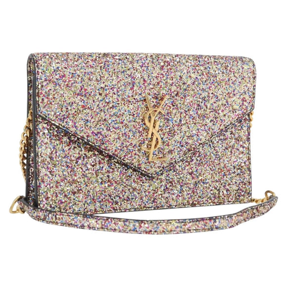 SAINT LAURENT Chain Wallet Shoulder Bag Sequin Multicolor Gold Auth 170726
