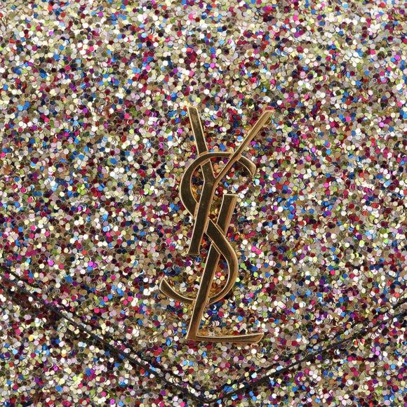 SAINT LAURENT Chain Wallet Shoulder Bag Sequin Multicolor Gold Auth 170726