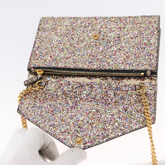 SAINT LAURENT Chain Wallet Shoulder Bag Sequin Multicolor Gold Auth 170726