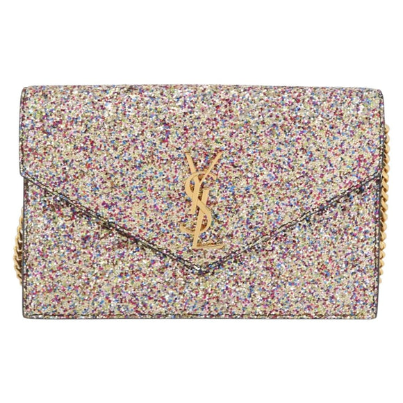SAINT LAURENT Chain Wallet Shoulder Bag Sequin Multicolor Gold Auth 170726