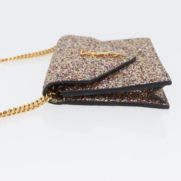 SAINT LAURENT Chain Wallet Shoulder Bag Sequin Multicolor Gold Auth 170726