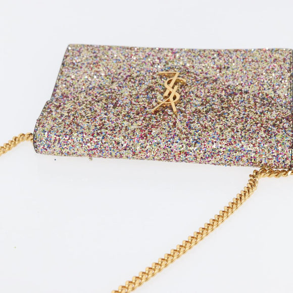 SAINT LAURENT Chain Wallet Shoulder Bag Sequin Multicolor Gold Auth 170726