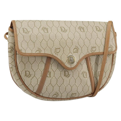 Christian Dior Honeycomb Canvas Shoulder Bag PVC Beige Gold Auth 170728