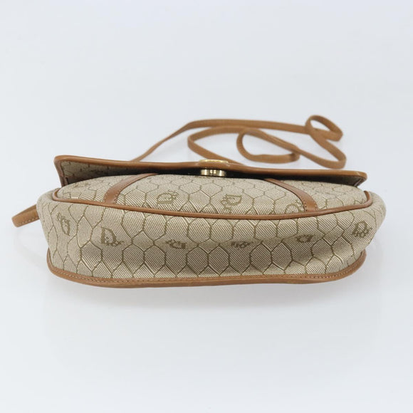 Christian Dior Honeycomb Canvas Shoulder Bag PVC Beige Gold Auth 170728