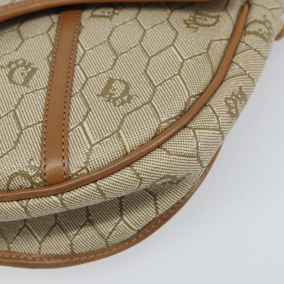 Christian Dior Honeycomb Canvas Shoulder Bag PVC Beige Gold Auth 170728