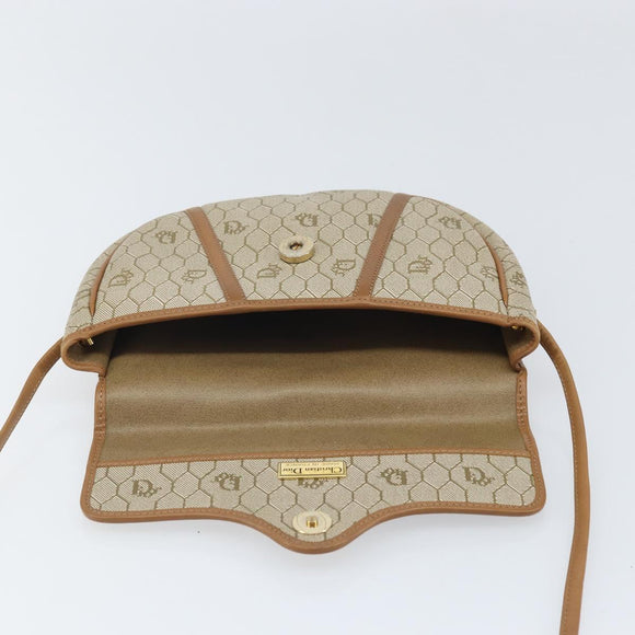 Christian Dior Honeycomb Canvas Shoulder Bag PVC Beige Gold Auth 170728