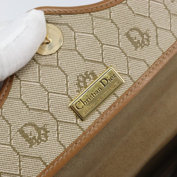 Christian Dior Honeycomb Canvas Shoulder Bag PVC Beige Gold Auth 170728