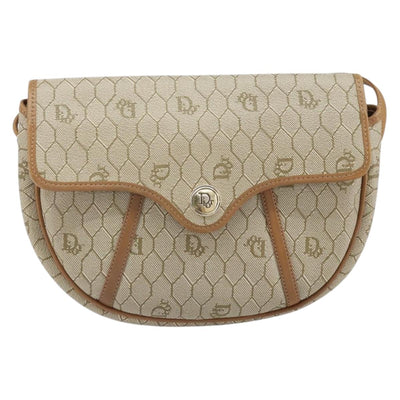Christian Dior Honeycomb Canvas Shoulder Bag PVC Beige Gold Auth 170728 - 0